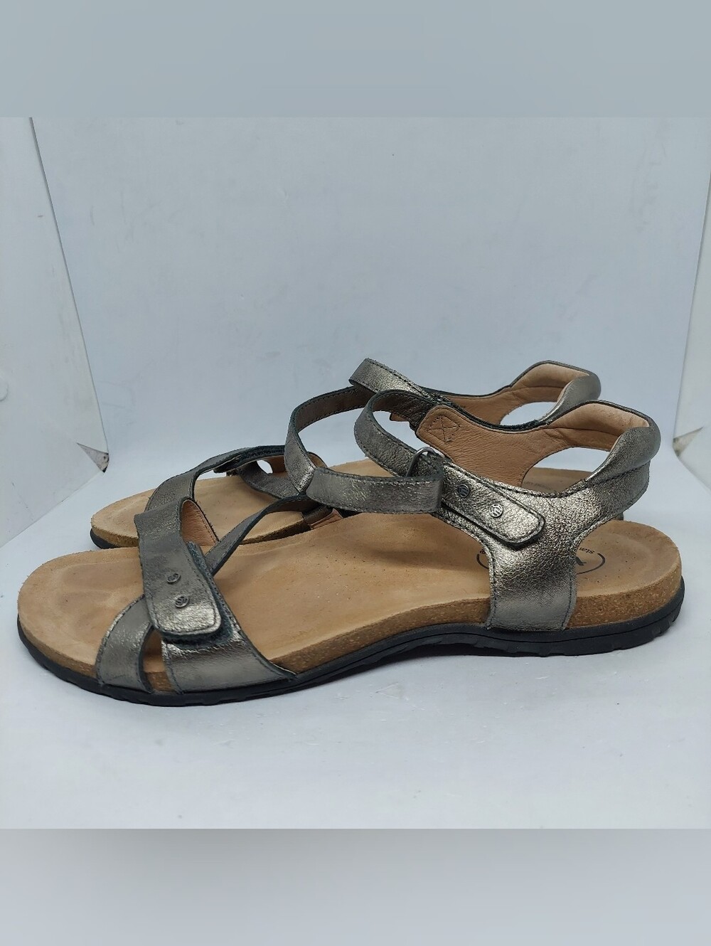 Taos Big Time Sandals Ankle Strap Pewter Leather Womens Size 11 Summer Adj Shoes